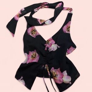 Silence + Noise Black and Pink Floral Blouse urban outfitters